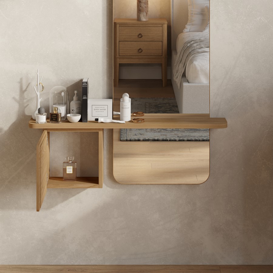 Oak Full Length Wall Mirror with Storage - Izzi