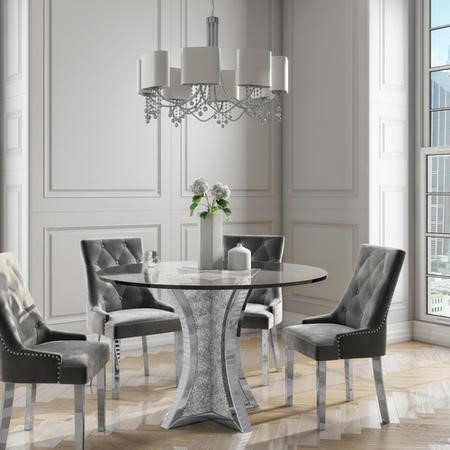 Jade Boutique Round Mirrored Dining, Luxury Round Dining Table And Chairs Uk