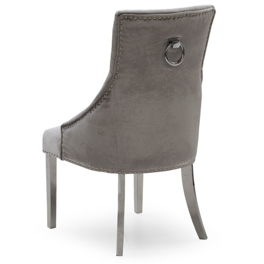 GRADE A1 - Pair of Grey Velvet Dining Chairs with Silver Knocker - Vida Living