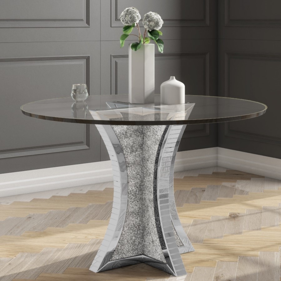 Jade Boutique Round Mirrored Dining Table with 4 Chairs in Charcoal Velvet