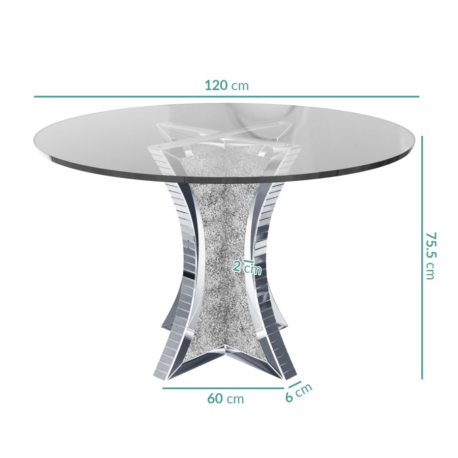 Jade Boutique Round Mirrored Dining Table with 4 Chairs in Charcoal Velvet