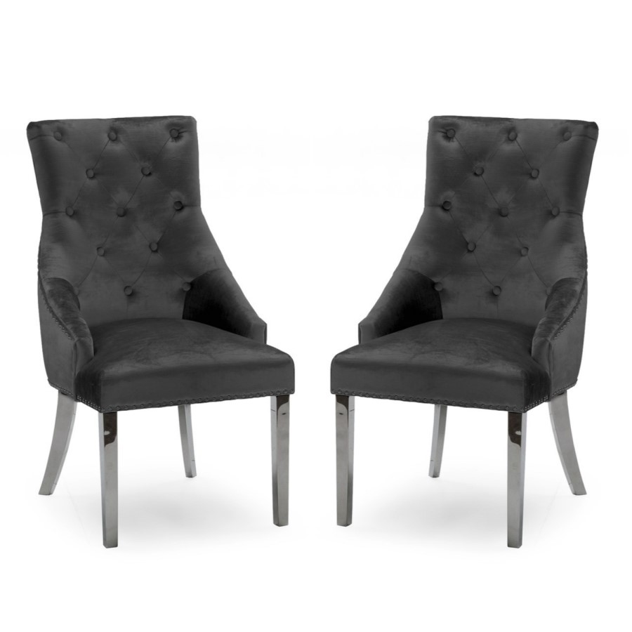 Jade Boutique Round Mirrored Dining Table with 4 Chairs in Charcoal Velvet