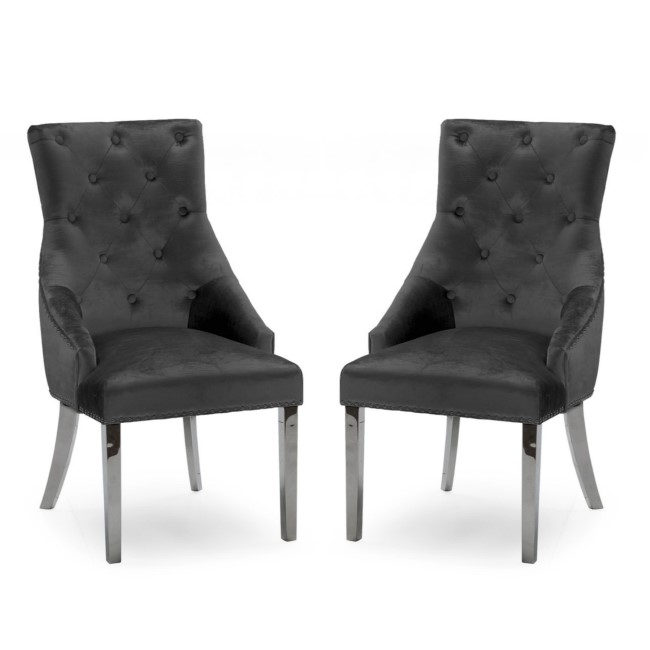 Pair of Dark Grey Velvet Dining Chairs with Knockerback - Vida Living Belvedere