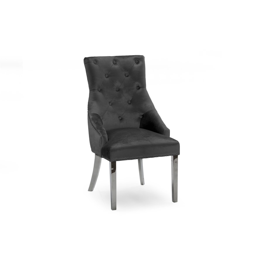 Jade Boutique Round Mirrored Dining Table with 4 Chairs in Charcoal Velvet