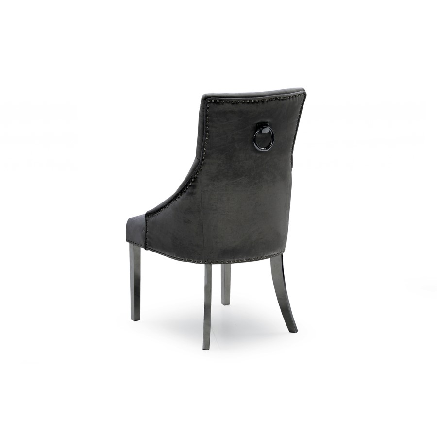 Jade Boutique Round Mirrored Dining Table with 4 Chairs in Charcoal Velvet