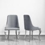 Round Mirrored Dining Table & 4 Chairs in Grey Velvet - Jade Boutique