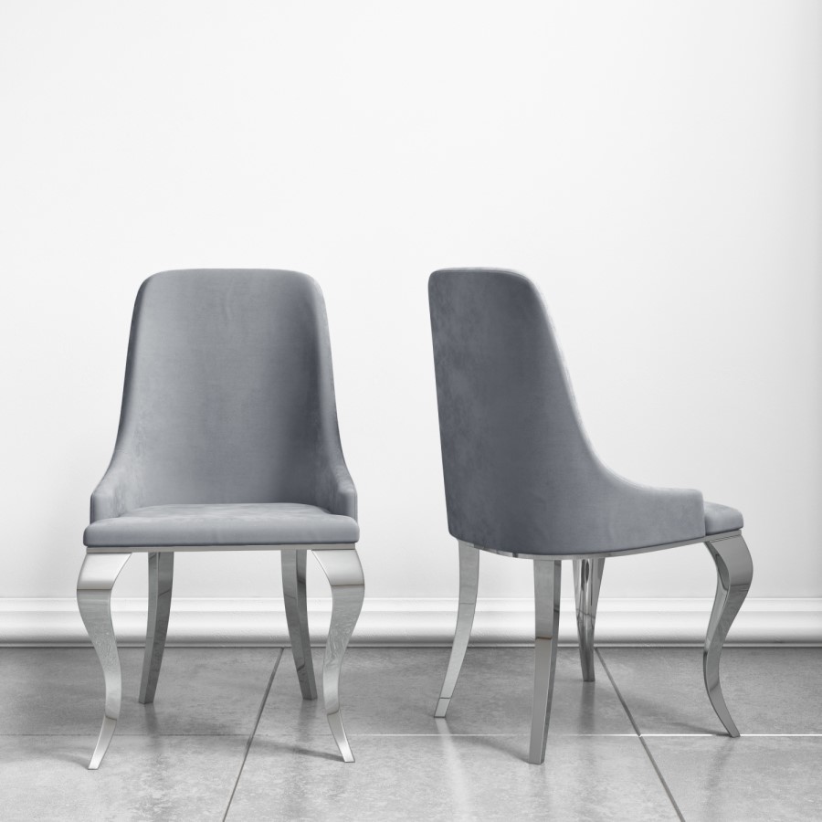 Round Mirrored Dining Table & 4 Chairs in Grey Velvet - Jade Boutique