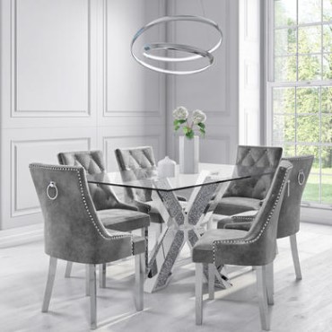Glass Dining Tables Chairs Furniture123, Round Glass Dining Table With Velvet Chairs