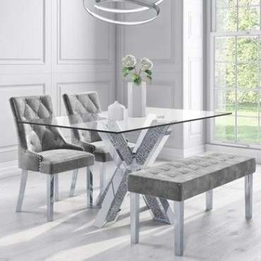 Glass Dining Tables Chairs Furniture123, Glass Dining Table Set With Bench