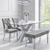 Mirrored Dining Table with 2 Grey Velvet Knocker Back Chairs &amp; Matching Bench - Jade Boutique