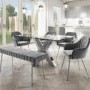 Jade Boutique Glass Top Mirrored Dining Set with 2 Grey Velvet Dining chairs & Bench