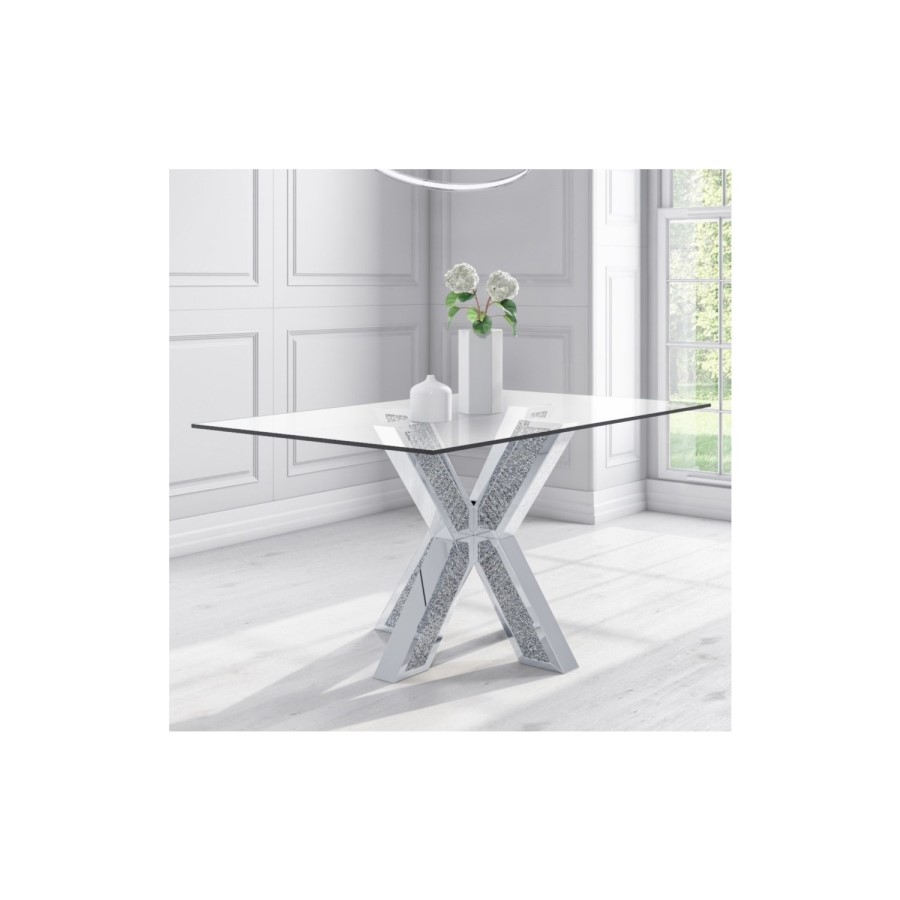 Jade Boutique Glass Top Mirrored Dining Set with 2 Grey Velvet Dining chairs & Bench