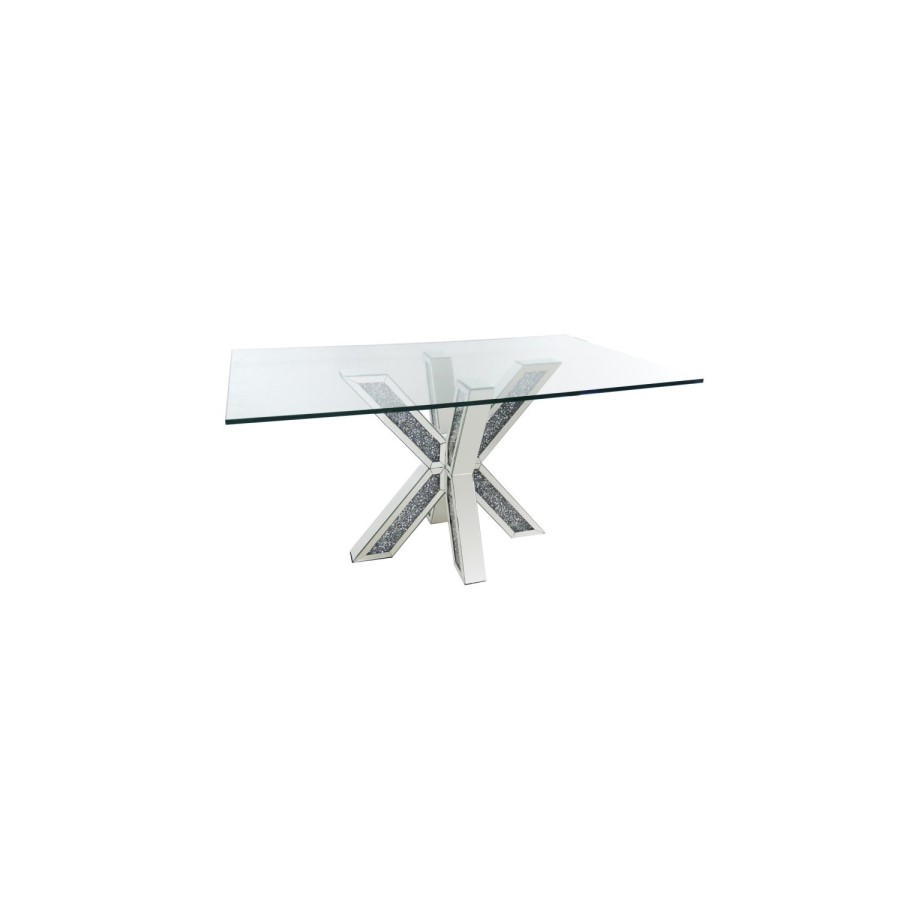 Jade Boutique Glass Top Mirrored Dining Set with 2 Grey Velvet Dining chairs & Bench