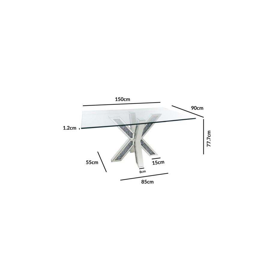 Jade Boutique Glass Top Mirrored Dining Set with 2 Grey Velvet Dining chairs & Bench