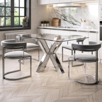 Glass Top Rectangle Mirrored Dining Table with 4 Grey Velvet Dining Chairs - Jade Boutique