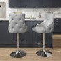 Set of 2 Light Grey Velvet Bar Stools - Height Adjustable - Jade Boutique