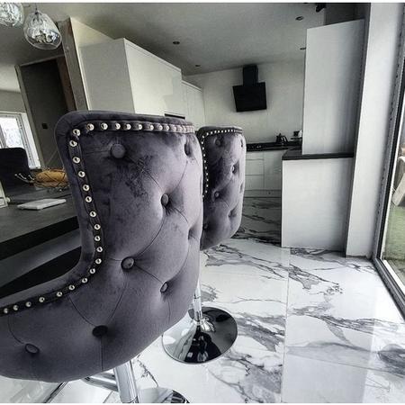 Set of 2 Dark Grey Velvet Bar Stools - Height Adjustable - Jade Boutique