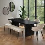 Black Oak Extendable Dining Table Set with 4 Beige Fabric Chairs & 1 Bench - Seats 6 - Jarel