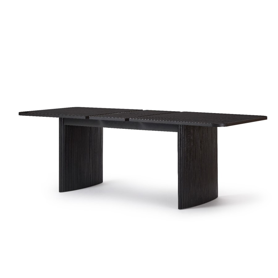 Black Oak Extendable Dining Table Set with 4 Beige Fabric Chairs & 1 Bench - Seats 6 - Jarel