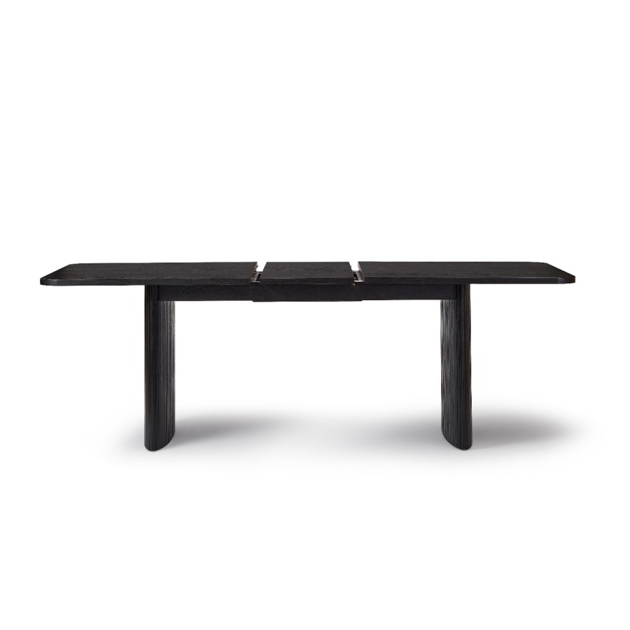 Black Oak Extendable Dining Table Set with 4 Beige Fabric Chairs & 1 Bench - Seats 6 - Jarel