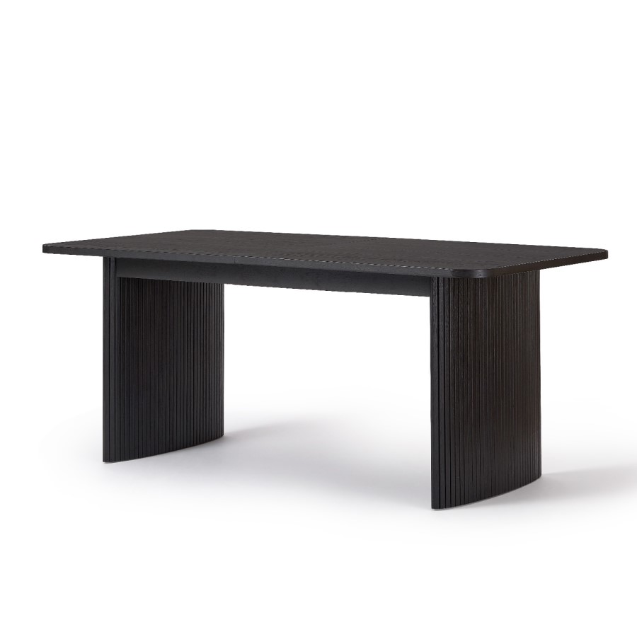 Black Oak Extendable Dining Table Set with 4 Beige Fabric Chairs & 1 Bench - Seats 6 - Jarel