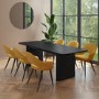 Black Oak Rectangle Dining Table with 6 Mustard Fabric Dining Chairs - Jarel