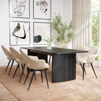 Black Oak Extendable Dining Table Set with 6 Beige Upholstered Chairs - Seats 6 - Jarel