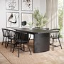 Black Oak Extendable Dining Table Set with 6 Black Spindle Back Chairs - Seats 6 - Jarel