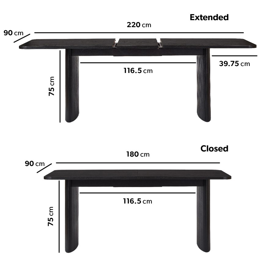 Black Oak Extendable Dining Table Set with 6 Black Spindle Back Chairs - Seats 6 - Jarel