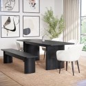 BUN/JAR007/86163 Black Oak Extendable Dining Table Set with 4 Cream Boucle Chairs & 1 Black Bench - Seats 6 - Jarel