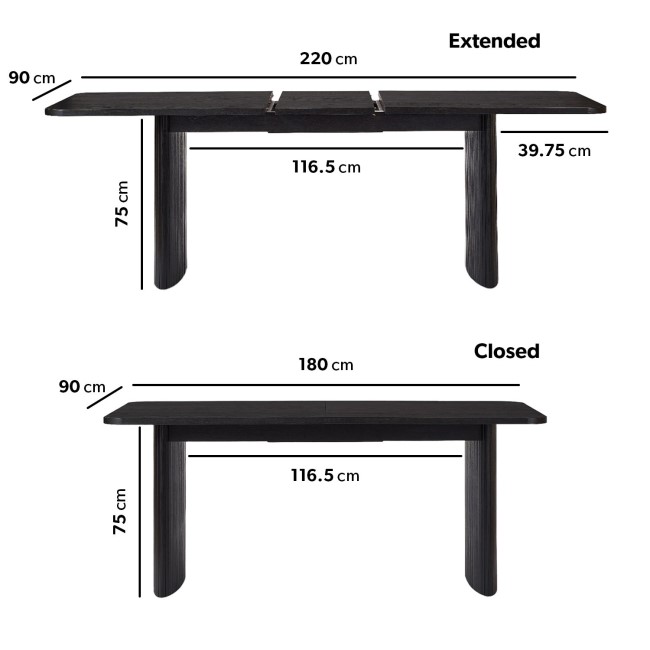 Black Oak Extendable Dining Table Set with 4 Cream Boucle Chairs & 1 Black Bench - Seats 6 - Jarel