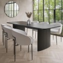 BUN/JAR007/89955 Black Oak Extendable Dining Table Set with 6 White Boucle Chairs - Seats 6 - Jarel