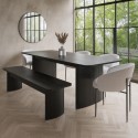 BUN/JAR007/89956 Black Oak Extendable Dining Table Set with 4 Cream Boucle Chairs & 1 Bench - Seats 6 - Jarel