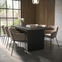 BUN/JAR007/91181 Black Oak Extendable Dining Table Set with 6 Beige Velvet Chairs - Seats 6 - Jarel