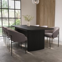 Black Oak Extendable Dining Table Set with 6 Taupe Boucle Chairs - Jarel