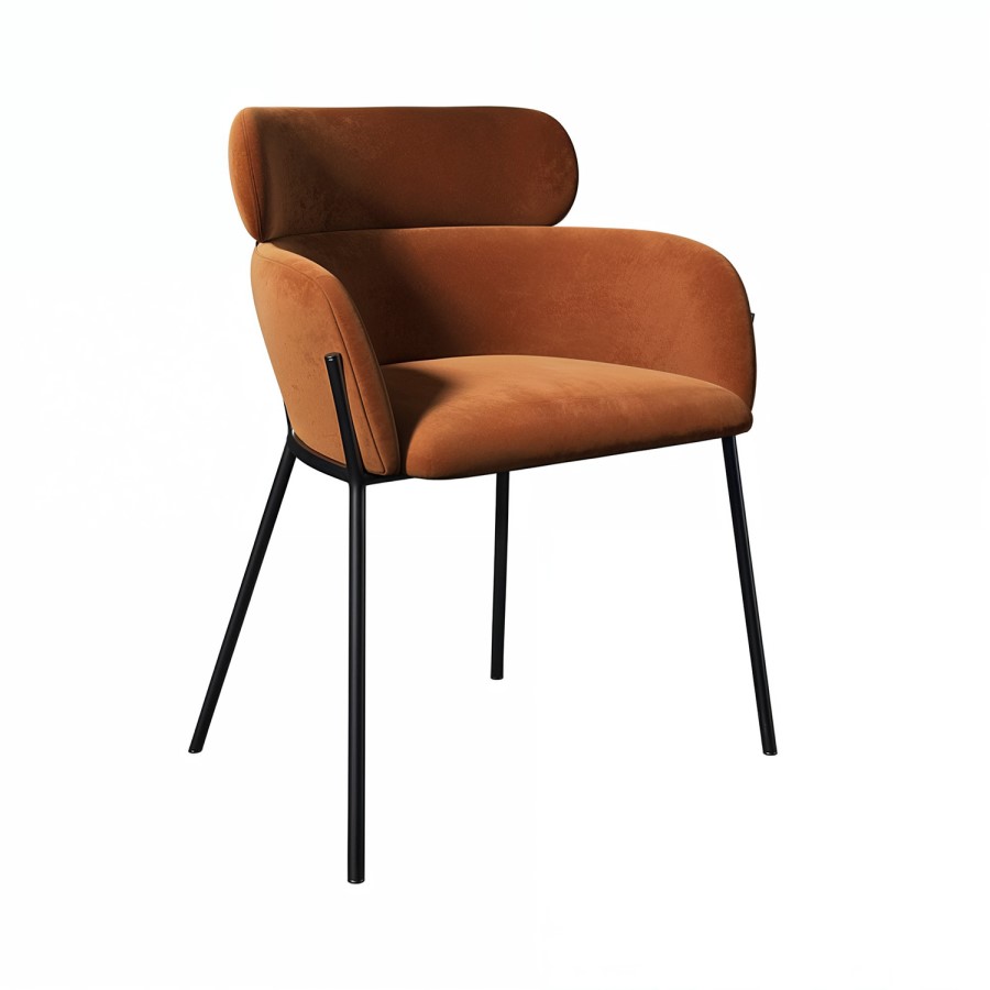 ALMOST PERFECT - Set of 2 Burnt Orange Velvet Curved Dining Chairs - Isla