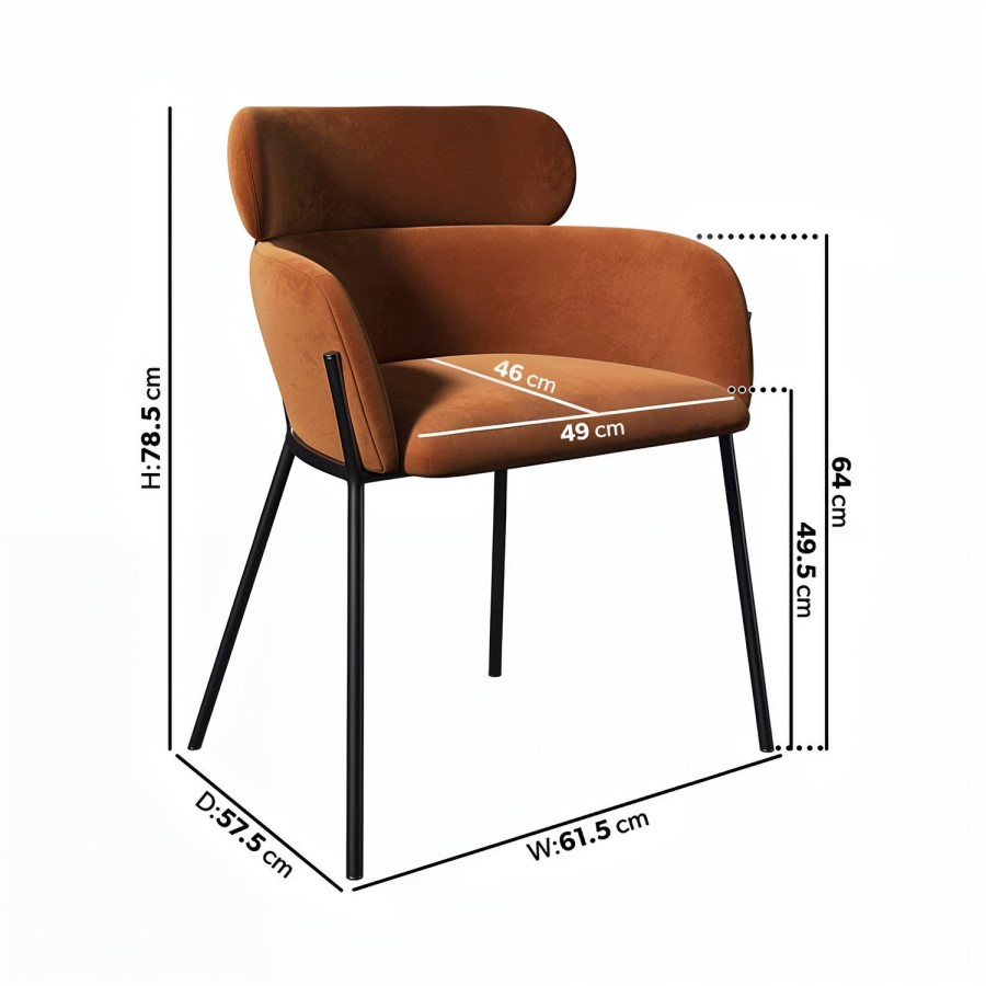 ALMOST PERFECT - Set of 2 Burnt Orange Velvet Curved Dining Chairs - Isla
