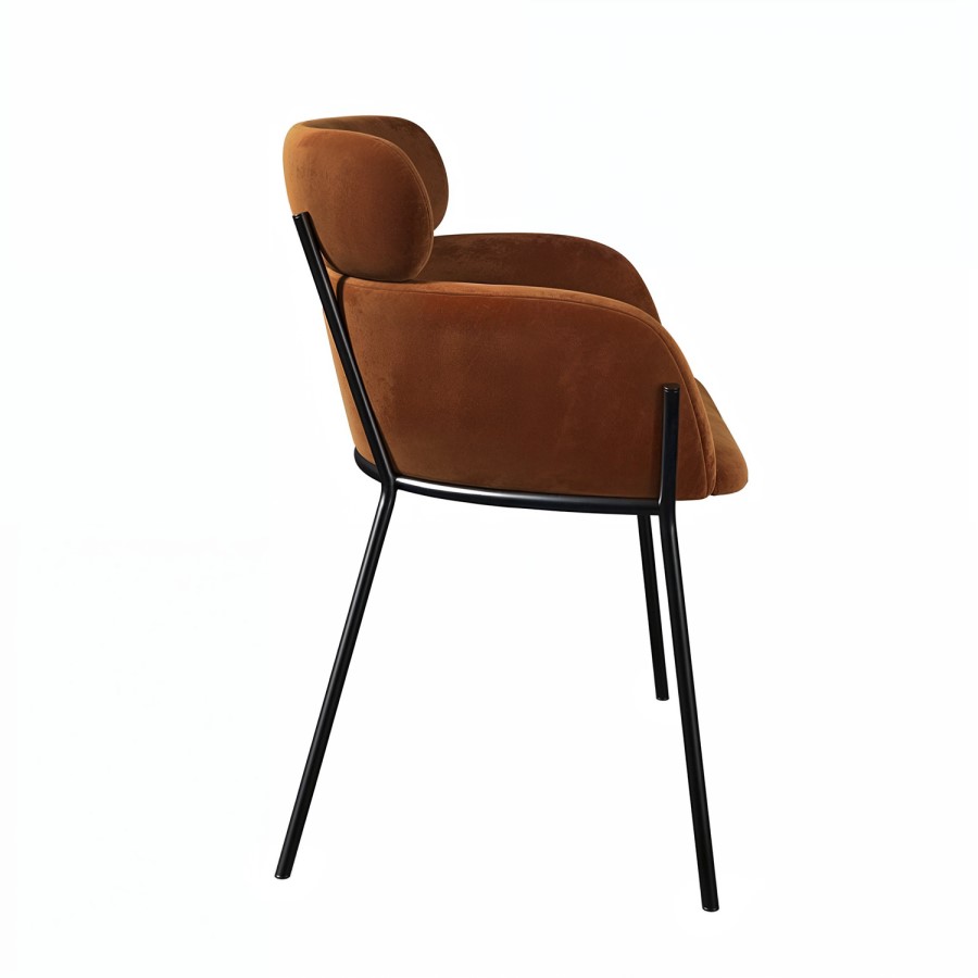 ALMOST PERFECT - Set of 2 Burnt Orange Velvet Curved Dining Chairs - Isla