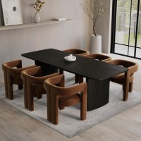 Black Oak Extendable Dining Table Set with 6 Burnt Orange Chairs - Seats 6 - Jarel