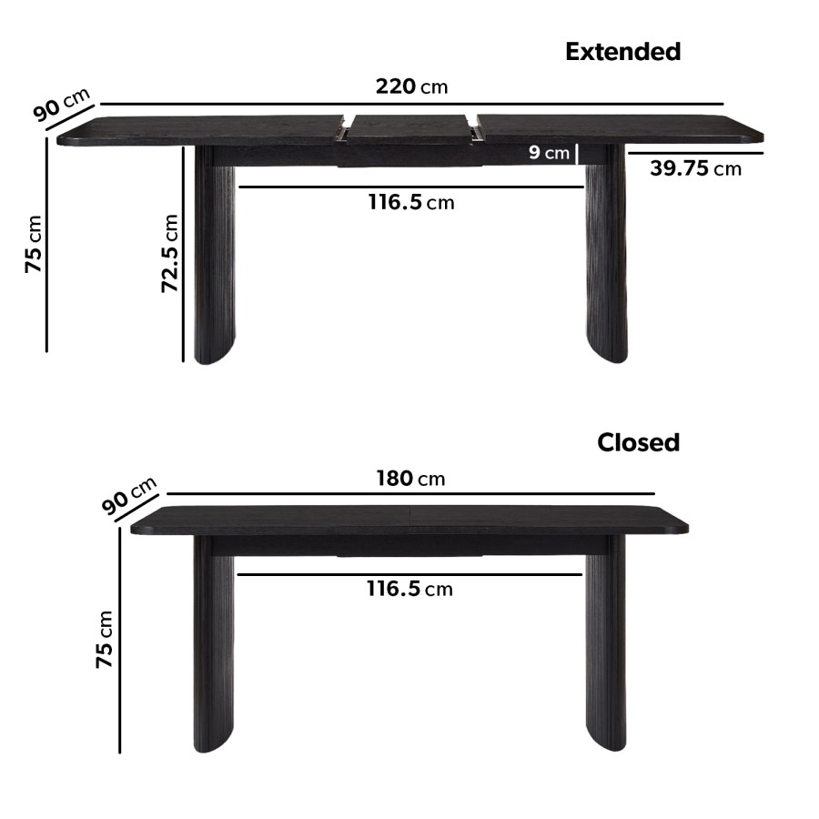 ONLY OPENED - Black Oak Extendable Dining Table - Seats 8 - Jarel