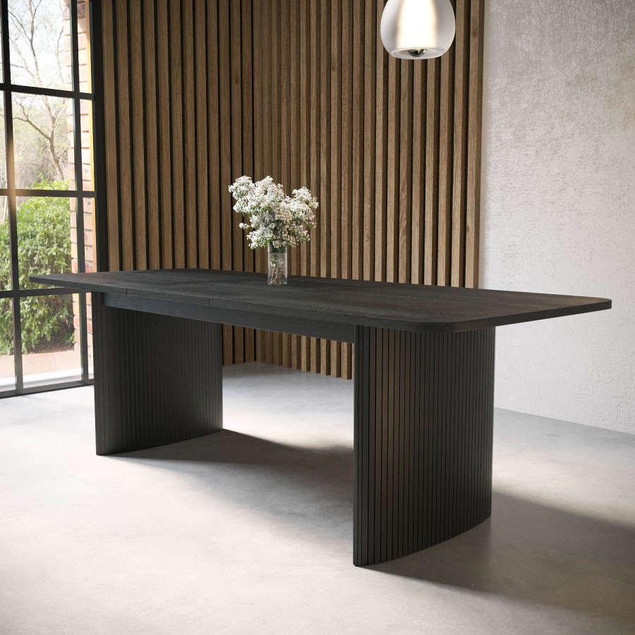 ALMOST PERFECT - Large Black Oak Extendable Dining Table - Seats 6-8 - Jarel