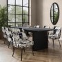 Black Oak Extendable Dining Table Set with 6 Cream and Black Jacquard Chairs - Seats 6 - Jarel