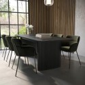 BUN/JAR007A/96322 Large Rectangular Black Oak Extendable Dining Table Set with 6 Khaki Green Velvet Chairs - Seats 6 - Jarel