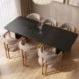 Black Oak Extendable Dining Table Set with 6 Neutral Upholstered Dining Chairs - Seats 6 - Jarel