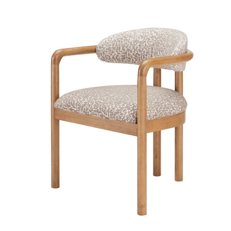 ONLY OPENED - Beige Printed Upholstered Dining Chair with Solid Wood Exposed Back - Darla
