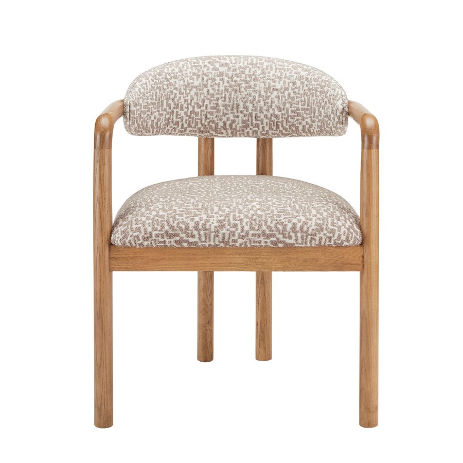 ONLY OPENED - Beige Printed Upholstered Dining Chair with Solid Wood Exposed Back - Darla