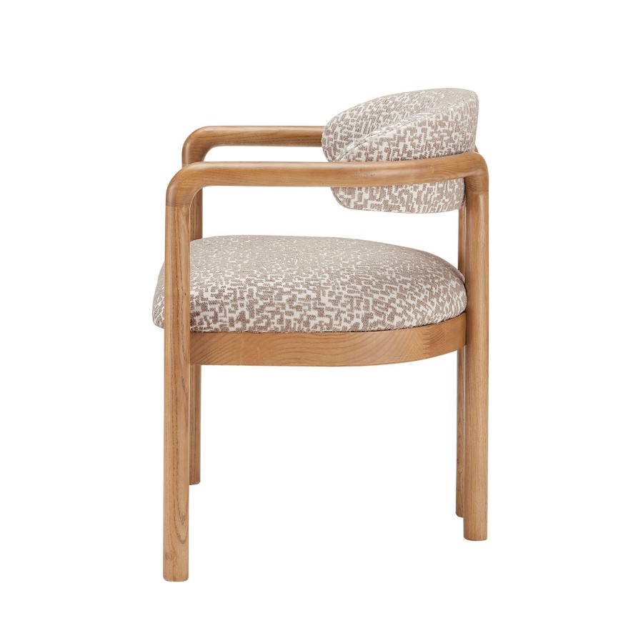 ONLY OPENED - Beige Printed Upholstered Dining Chair with Solid Wood Exposed Back - Darla