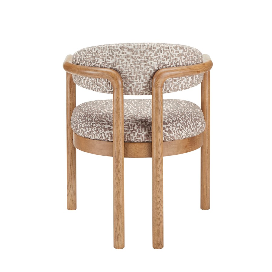 ONLY OPENED - Beige Printed Upholstered Dining Chair with Solid Wood Exposed Back - Darla