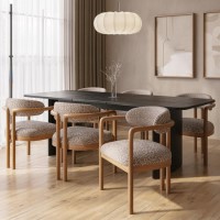 Black Oak Extendable Dining Table Set with 6 Neutral Upholstered Dining Chairs - Seats 6 - Jarel