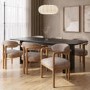 Black Oak Extendable Dining Table Set with 6 Neutral Upholstered Dining Chairs - Seats 6 - Jarel